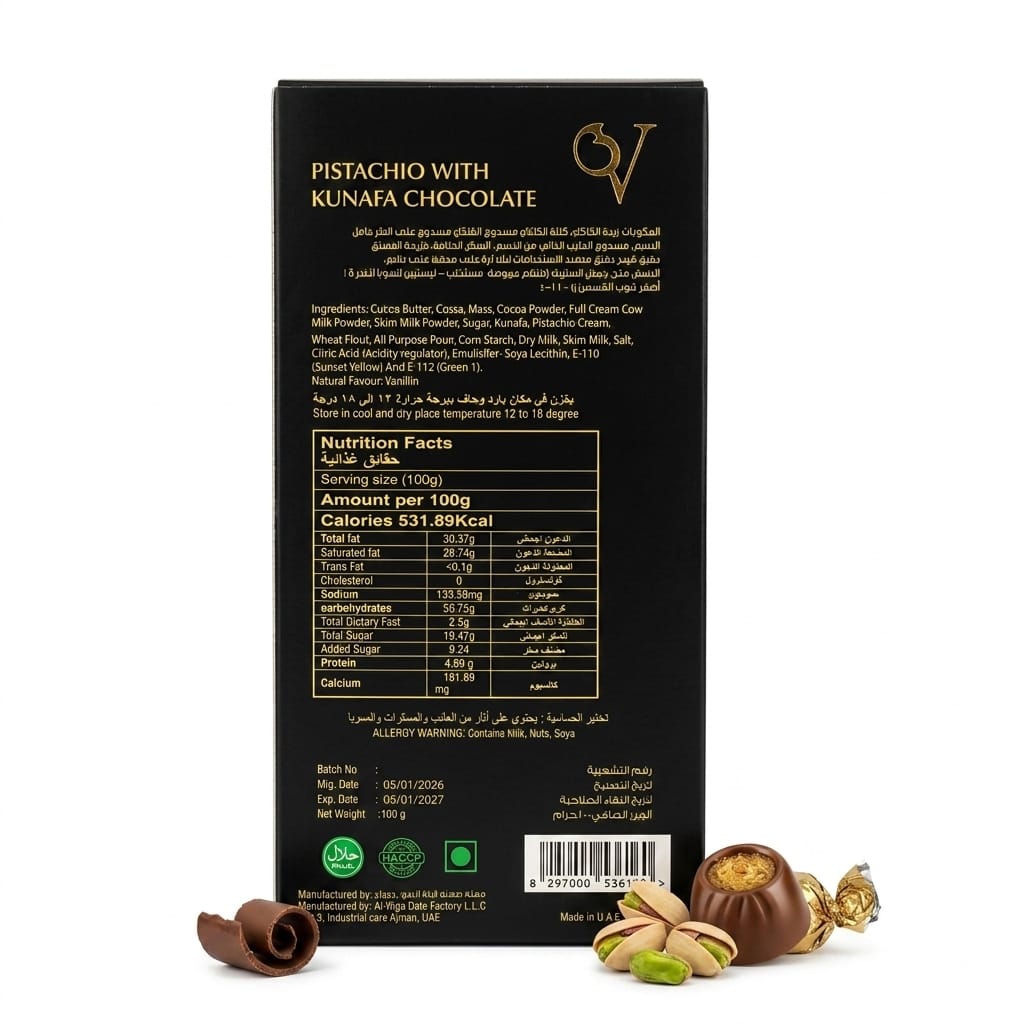 QV Premium Dubai Kunafa Chocolate – Dark & Pistachio