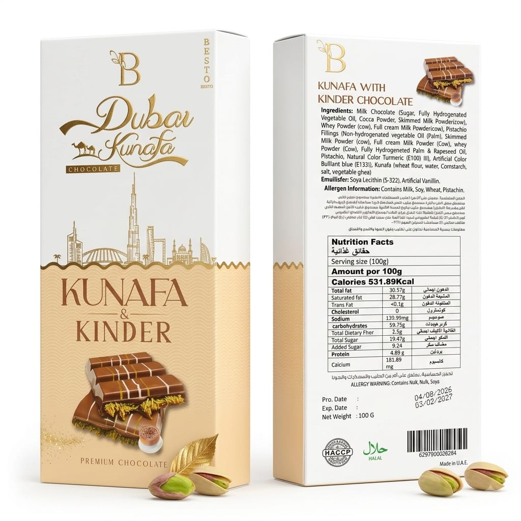 Besto Dubai Kunafa & Kinder Premium Chocolate (100g Bar)
