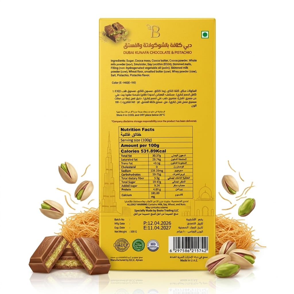Besto Hello Dubai – Dubai Kunafa Chocolate & Pistachio (100g)