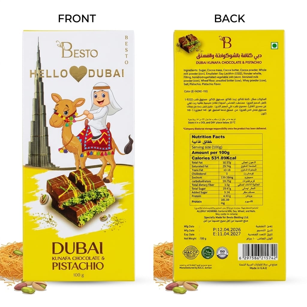 Besto Hello Dubai – Dubai Kunafa Chocolate & Pistachio (100g)