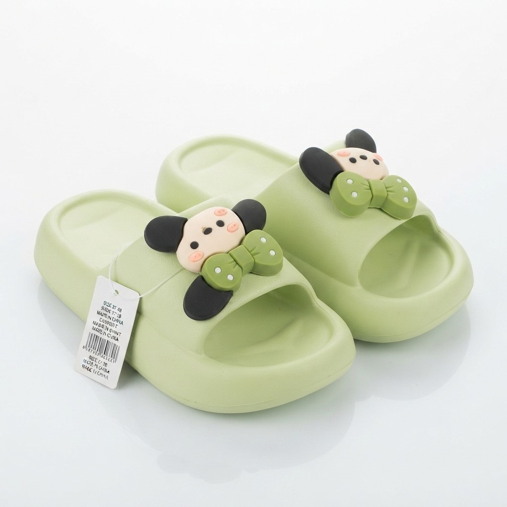 Cute Cartoon Character EVA Platform Soft Slippers with Green Bow (Green)